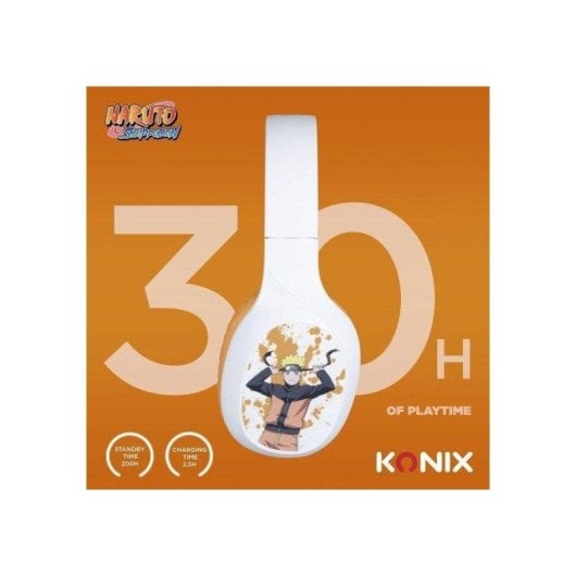 Auriculares Konix Naruto inalámbricos Bluetooth 5.3 gaming con micrófono y cable 3,5 mm naranja y blanco