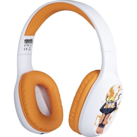 Auriculares Konix Naruto inalámbricos Bluetooth 5.3 gaming con micrófono y cable 3,5 mm naranja y blanco