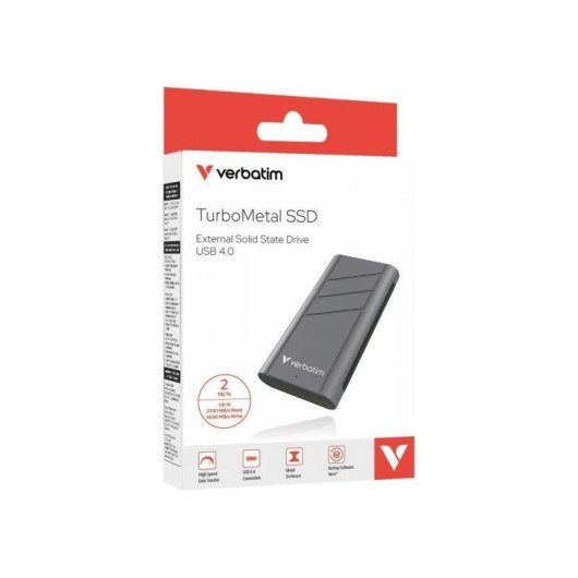 Disco Duro Verbatim TurboMetal SSD 2TB USB4 Gen 2x2 3700MB/s + Enfriamiento activo