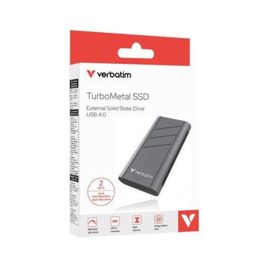 Disco Duro Verbatim TurboMetal SSD 2TB USB4 Gen 2x2 3700MB/s + Enfriamiento activo