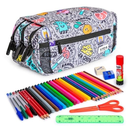 Estuche Triple EcoDesign ColePack Grafoplás con Material Escolar Incluido y Cremalleras