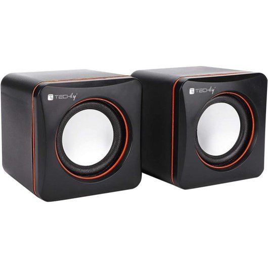 Colunas Techly com fio 3W USB e jack 3,5 mm pretas