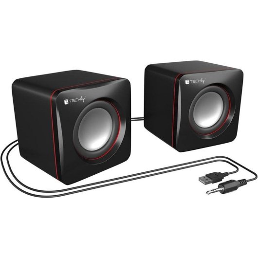 Colunas Techly com fio 3W USB e jack 3,5 mm pretas