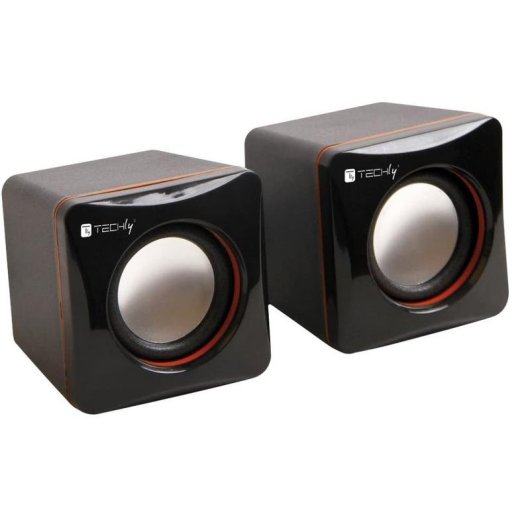Colunas Techly com fio 3W USB e jack 3,5 mm pretas