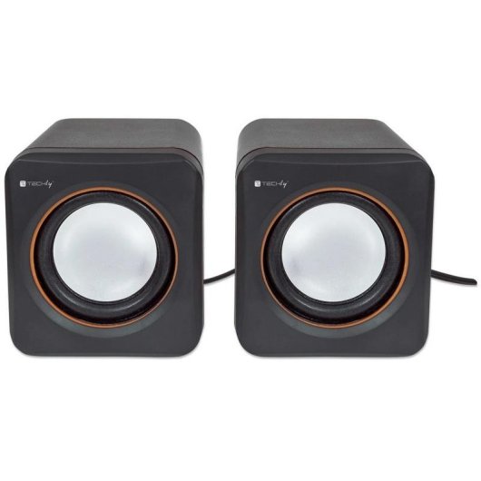 Colunas Techly com fio 3W USB e jack 3,5 mm pretas