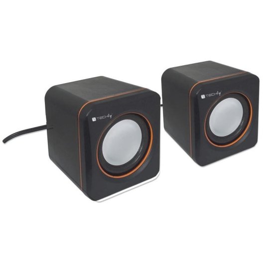 Colunas Techly com fio 3W USB e jack 3,5 mm pretas