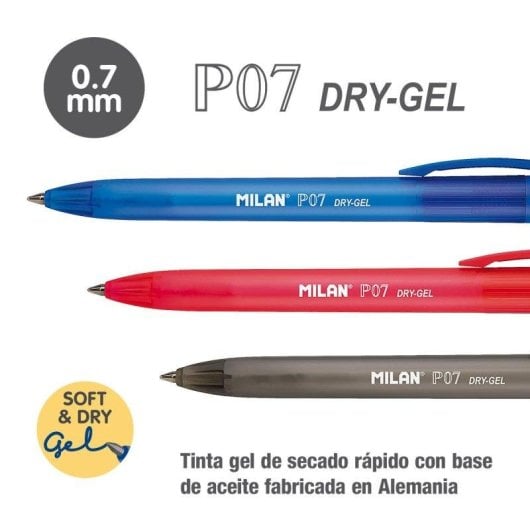 Bolígrafo Roller Milan P07 Dry-Gel Pack 5 Unidades Tinta Negra