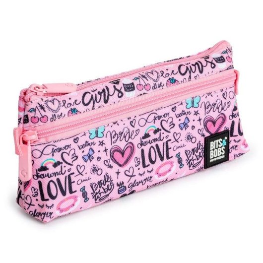 Estuche Portatodo Plano Grafoplás Bits Bobs Design Gran Capacidad 2 Cremalleras 23x10 cm