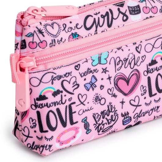 Estuche Portatodo Plano Grafoplás Bits Bobs Design Gran Capacidad 2 Cremalleras 23x10 cm