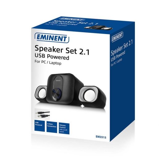 Haut-parleurs Eminent 2.1 câblés USB 11W pour PC portable noir