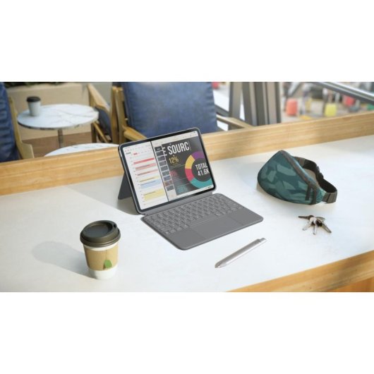 Cover con Tastiera Logitech Combo Touch per iPad Air 11" M2, QWERTZ Svizzero, Trackpad, Grigio