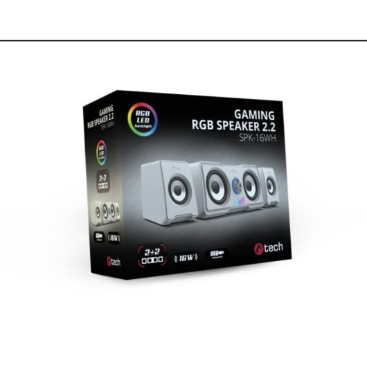 Colunas C-Tech 2.1 canais USB 16 W com controlo rotativo branco