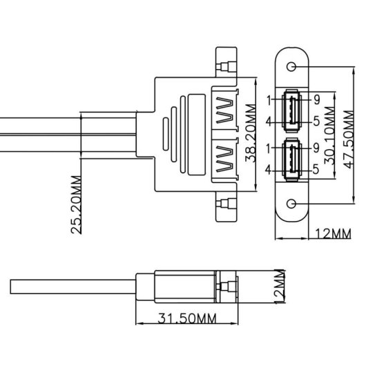 Cabo USB InLine 33390K 0,45 m Preto
