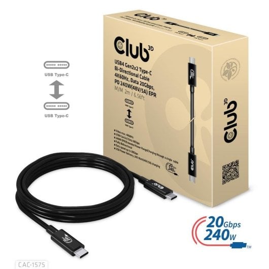 Cable USB-C Club 3D CAC-1575 2 m USB4 Gen 2x2 20 Gbit/s Negro
