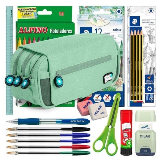 Estuche Escolar Triple Grafoplás BitsBobs con 40 Utensilios Incluidos Mint Soft