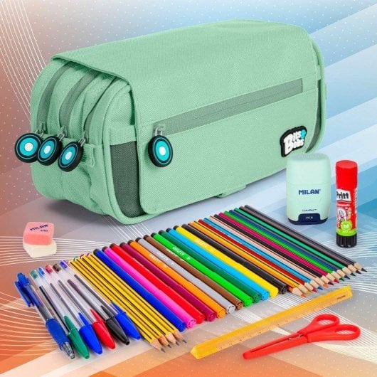 Estuche Escolar Triple Grafoplás BitsBobs con 40 Utensilios Incluidos Mint Soft