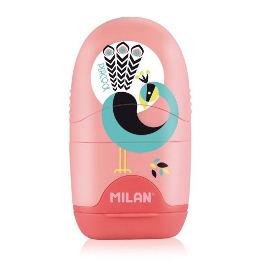 Gomma e temperino compatto Milan Peacock Rosa-Giallo