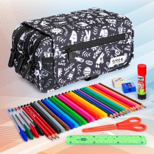 Estuche triple portatodo Escolar Grafoplás Diseño Bits and Bobs Gran capacidad