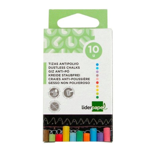 Tizas Anti-polvo Liderpapel Caja de 10 Unidades Colores Surtidos