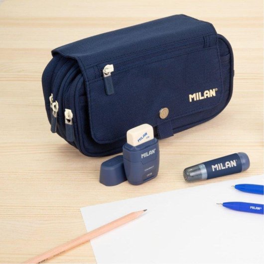 Astuccio Triplo Milan 1918 Blu con Materiale Scolastico Incluso, 4 Cerniere