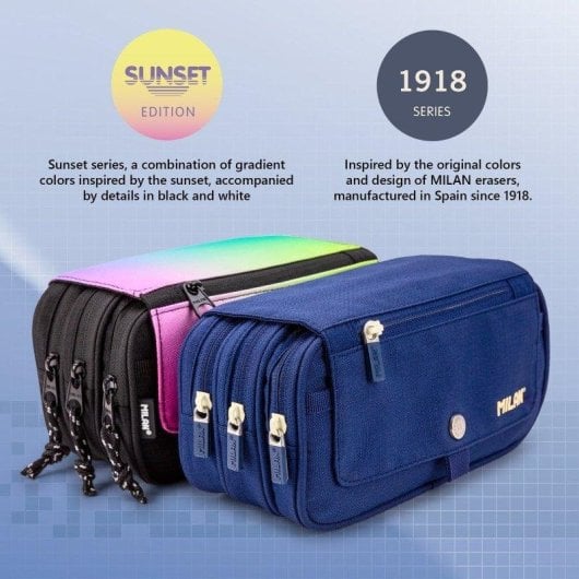 Astuccio Triplo Milan 1918 Blu con Materiale Scolastico Incluso, 4 Cerniere