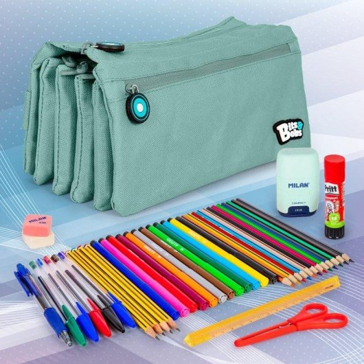 Estuche Escolar Portatodo Cuádruple Grafoplás Bits and Bobs Azul Soft