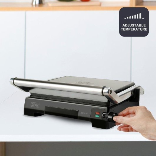 Parrilla Grill Eléctrica Black+Decker 2200W 29x23cm Apertura 180º
