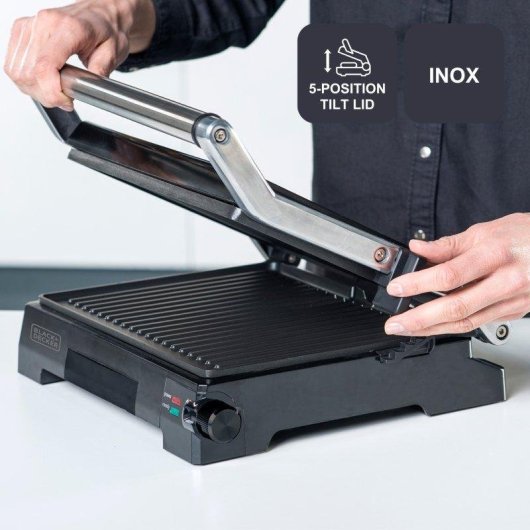 Parrilla Grill Eléctrica Black+Decker 2200W 29x23cm Apertura 180º