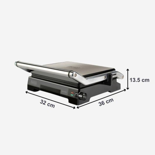 Parrilla Grill Eléctrica Black+Decker 2200W 29x23cm Apertura 180º