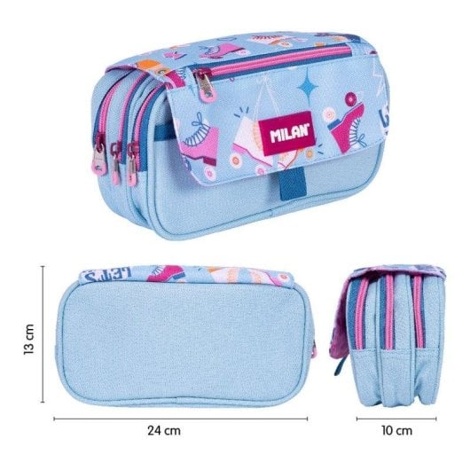 Astuccio Milan Roller Triplo con Materiale Scolastico Incluso e Scheda Oraria
