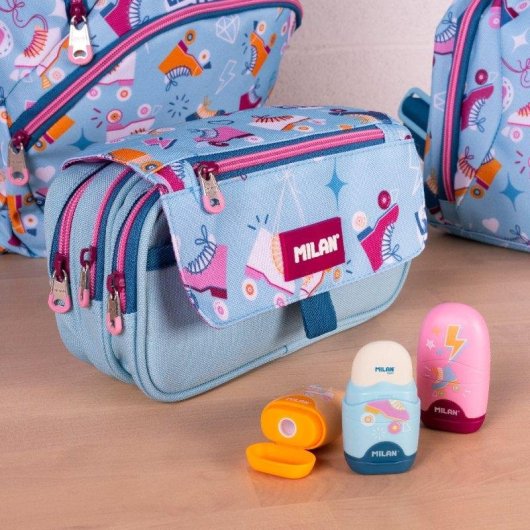 Astuccio Milan Roller Triplo con Materiale Scolastico Incluso e Scheda Oraria