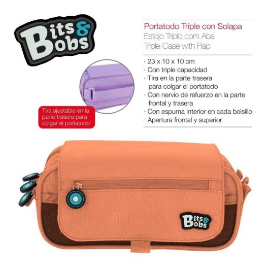 Estuche Portatodo Triple Grafoplás Bits and Bobs Coral