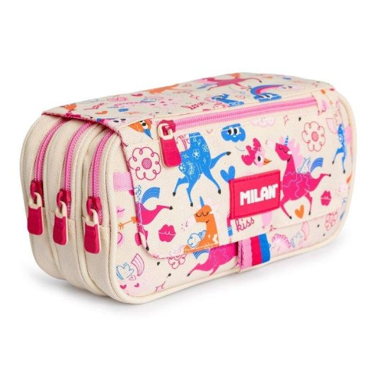 Estuche Portatodo Triple Milan Flowicorn Con Diseño de Unicornios