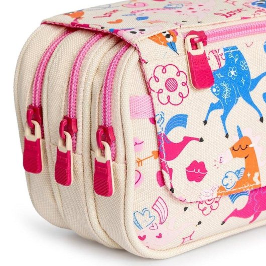 Estuche Portatodo Triple Milan Flowicorn Con Diseño de Unicornios