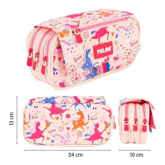 Estuche Portatodo Triple Milan Flowicorn Con Diseño de Unicornios