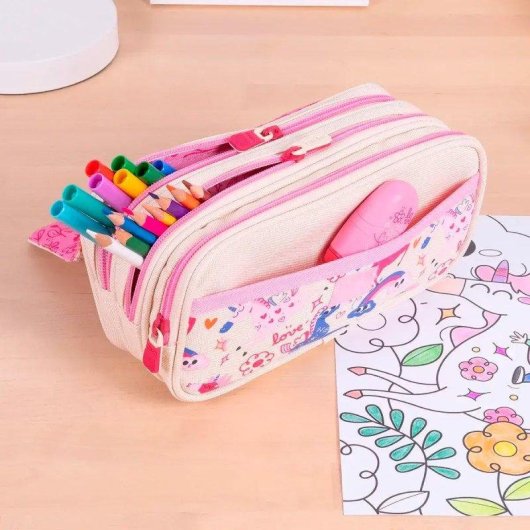 Estuche Portatodo Triple Milan Flowicorn Con Diseño de Unicornios