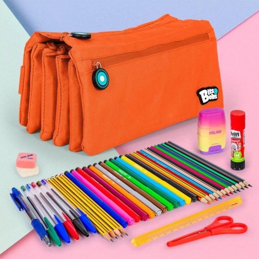 Estuche Portatodo Cuádruple Grafoplás Bits and Bobs Naranja