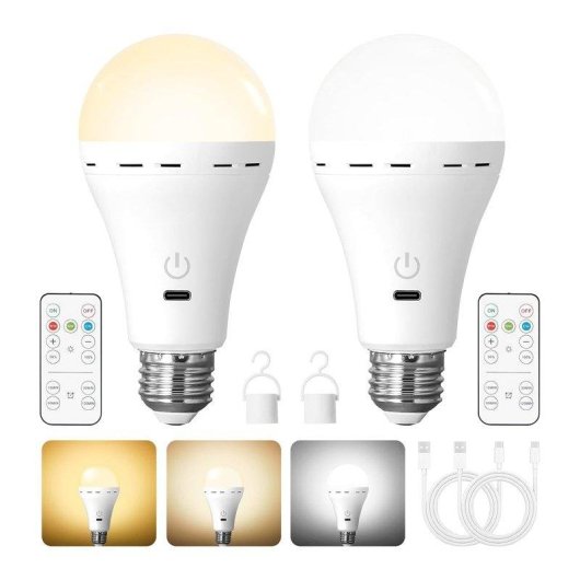 Kit 2 Lampade LED Ricaricabili E27 Autrucker con Telecomando, 3 Colori e Regolabili