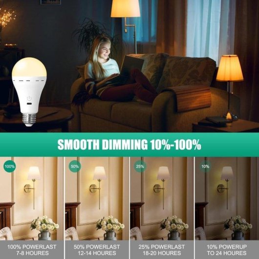 Lâmpada LED Recarregável USB-C E27 3W Autrucker 3 Tonos de Luz Ajustáveis