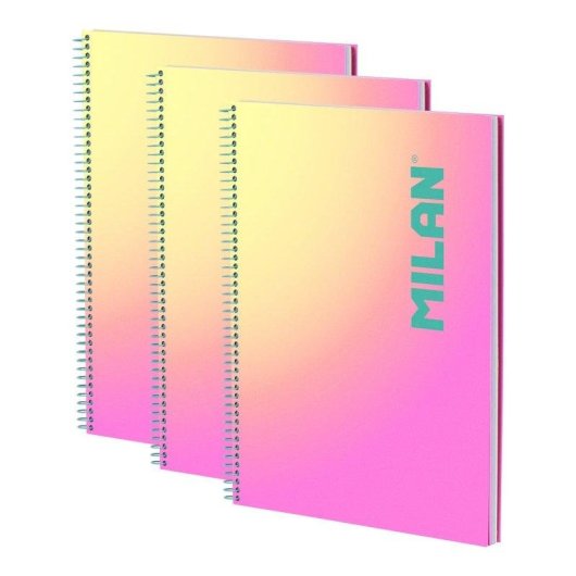 Pack 3 Cuadernos A4 Milan Sunset Pautados 90 Hojas Espiral Tapa Dura