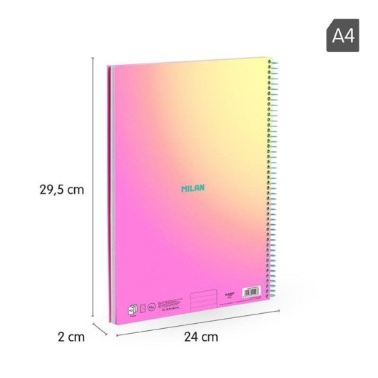 Pack 3 Cuadernos A4 Milan Sunset Pautados 90 Hojas Espiral Tapa Dura