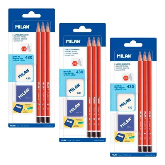 Pack Lápices Milan con Gomas y Sacapuntas