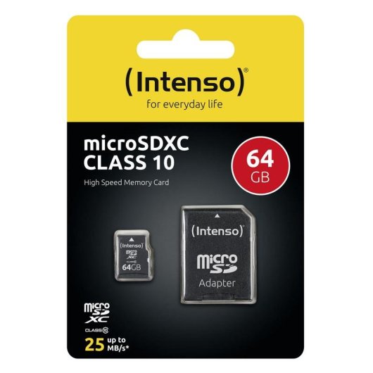Tarjeta microSD Intenso 64GB Clase 10 Resistente con Adaptador SD