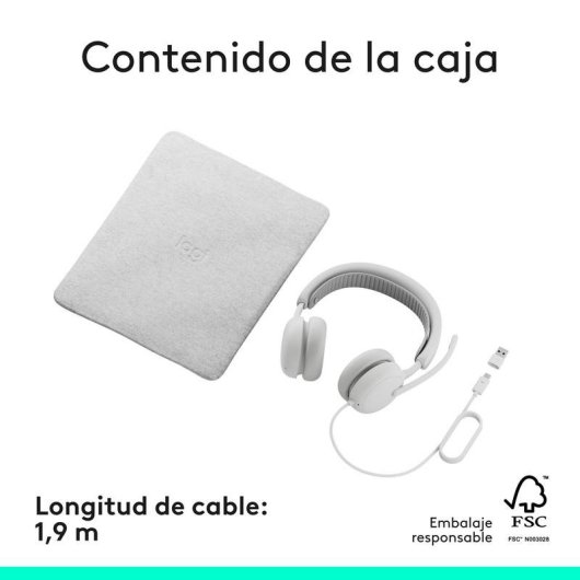 Auriculares Logitech Zone Wired 2 com cabo USB-C, Cancelamento Ativo de Ruído, branco