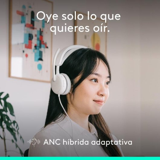 Auriculares Logitech Zone Wired 2 com cabo USB-C, Cancelamento Ativo de Ruído, branco