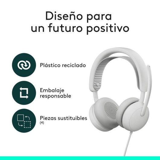Auriculares Logitech Zone Wired 2 com cabo USB-C, Cancelamento Ativo de Ruído, branco