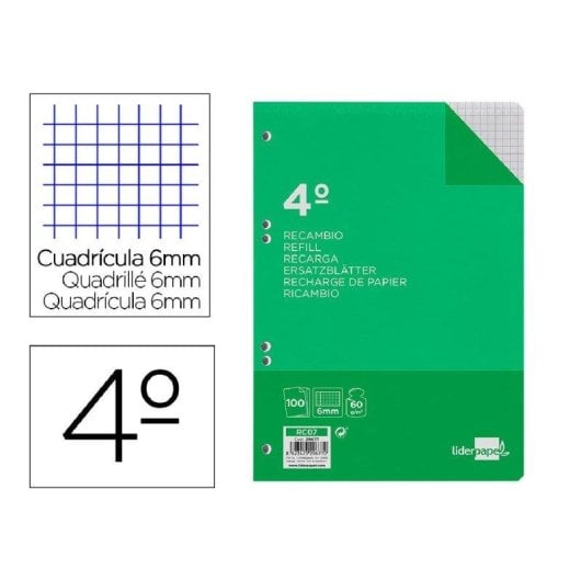 Quaderno Liderpapel 100 fogli 60g/m² quadrettato 6mm con margini