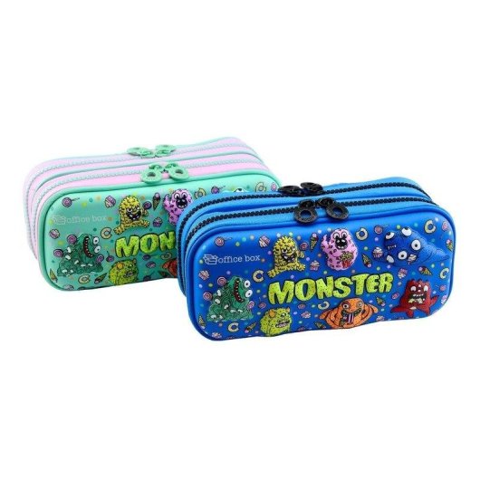 Astuccio Scolastico Doppio 3D Magic Monsters Blu