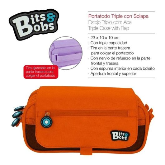 Estuche Escolar Triple Grafoplás BitsBobs con Material Incluido Naranja