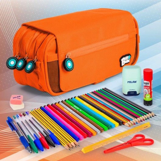 Estuche Escolar Triple Grafoplás BitsBobs con Material Incluido Naranja